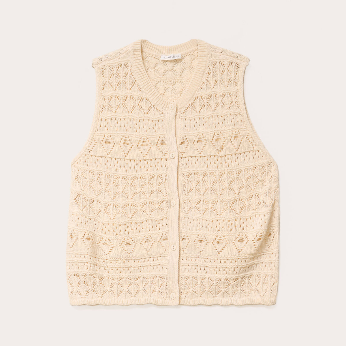 Débardeur ajouré col rond ecru femme