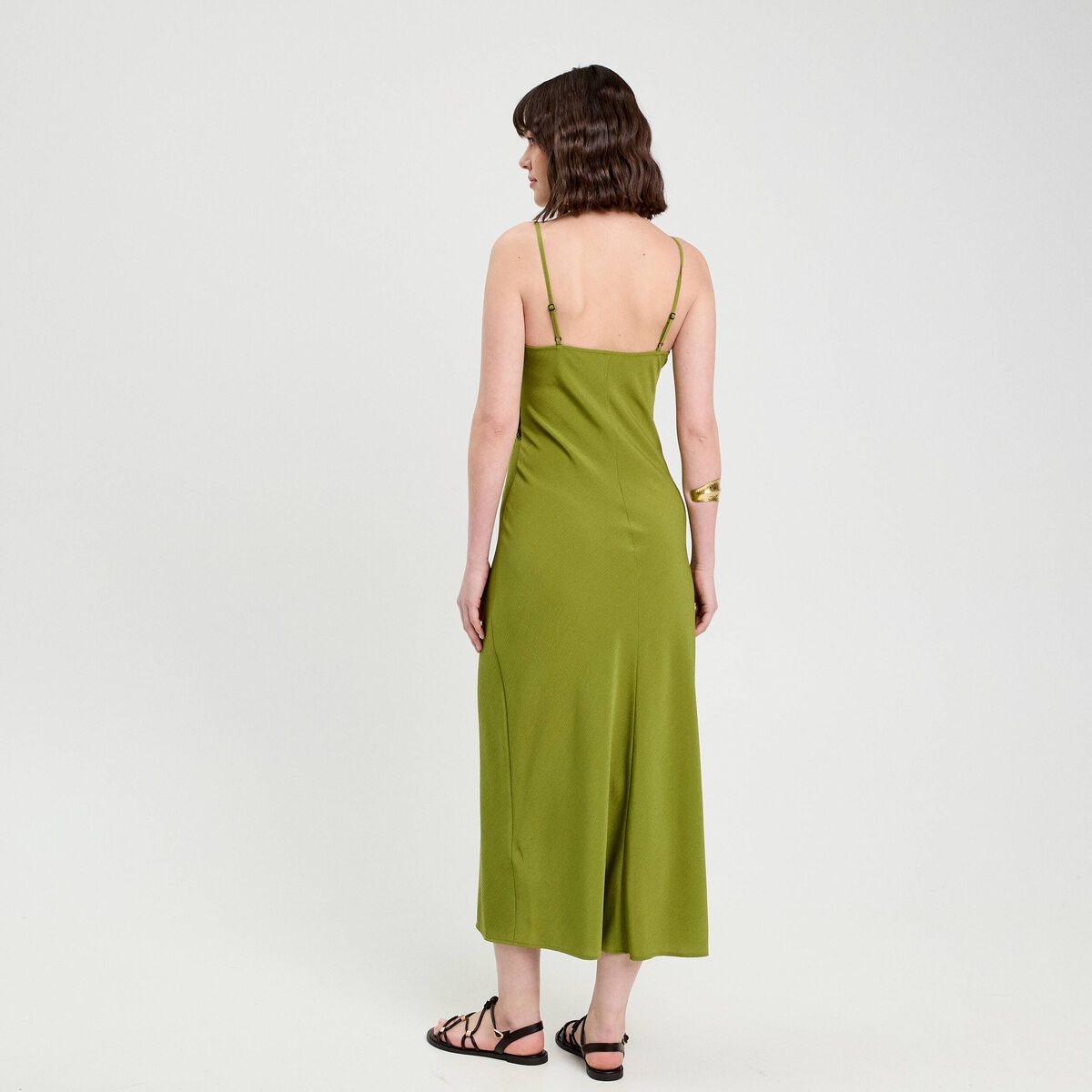 Robe longue ajustée dentelle vert foncé femme