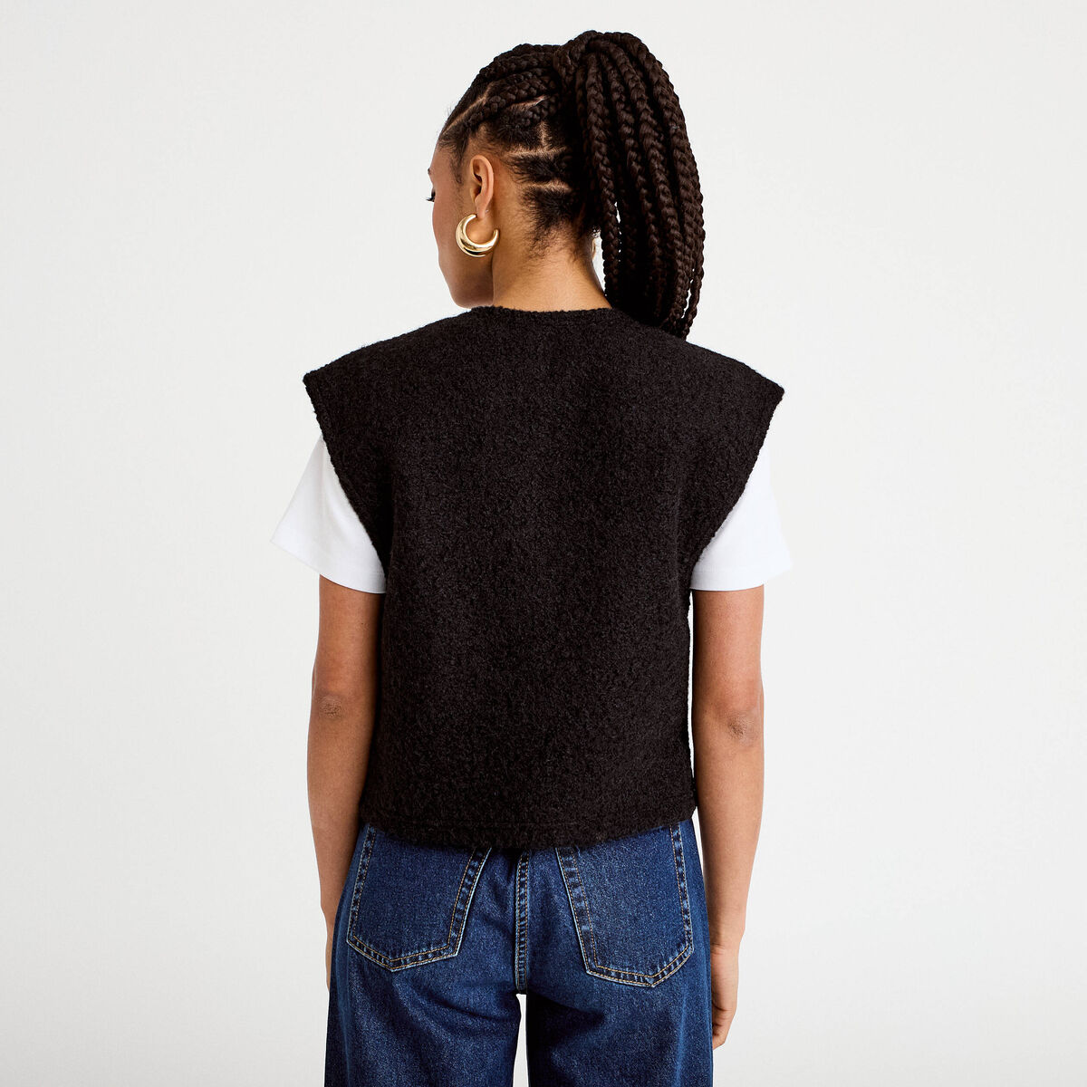 Gilet sans manches effet polaire noir femme