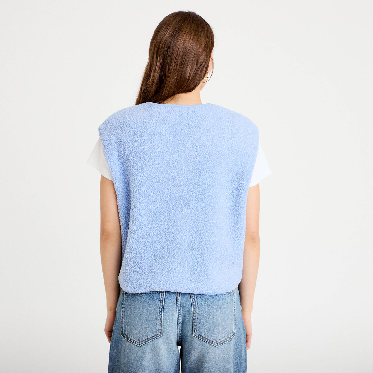 Gilet sans manches effet polaire bleu clair femme