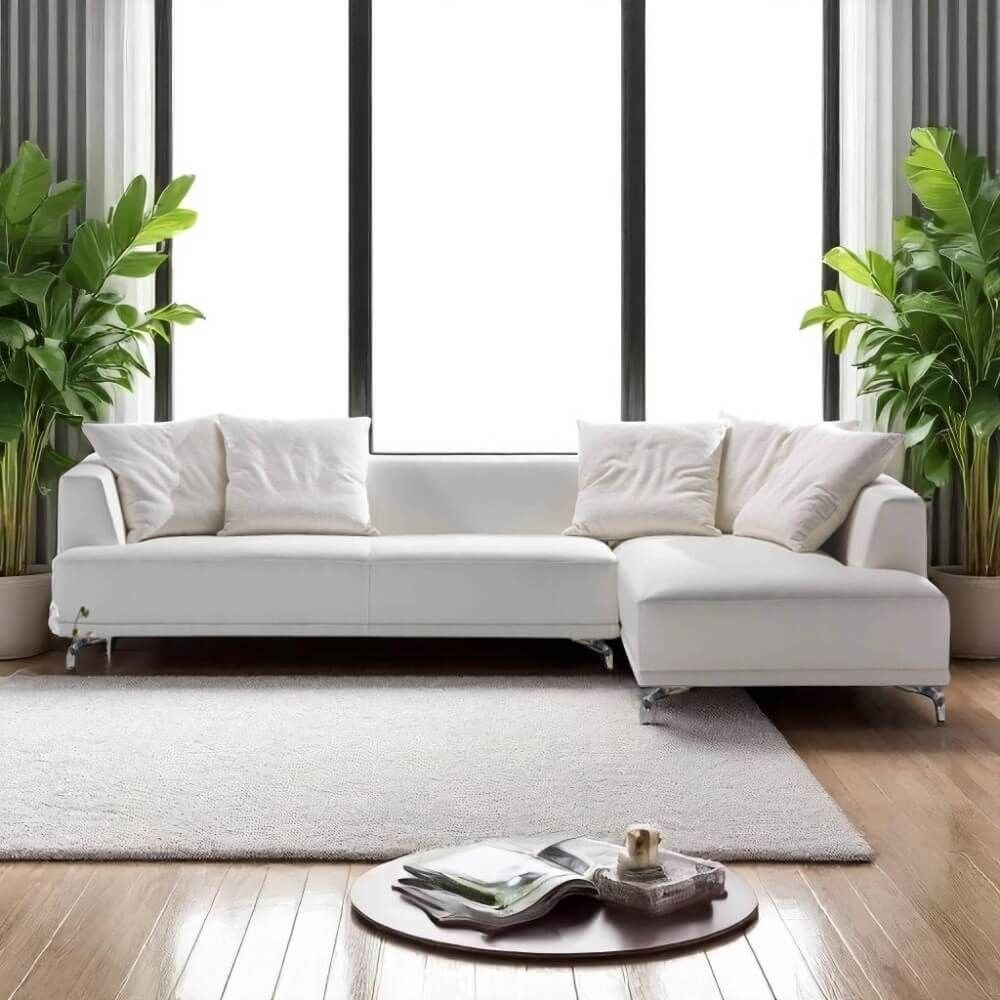 Sofá de Canto 5 Lugares em Couro Sintético Branco, 2,78m X 1,80m