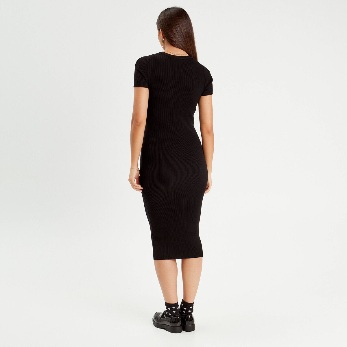 Robe longue moulante côtelée noir femme