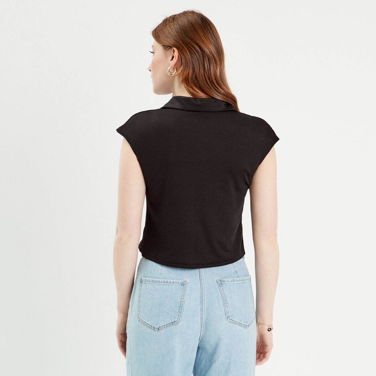 Blouse manches courtes nouée noir femme