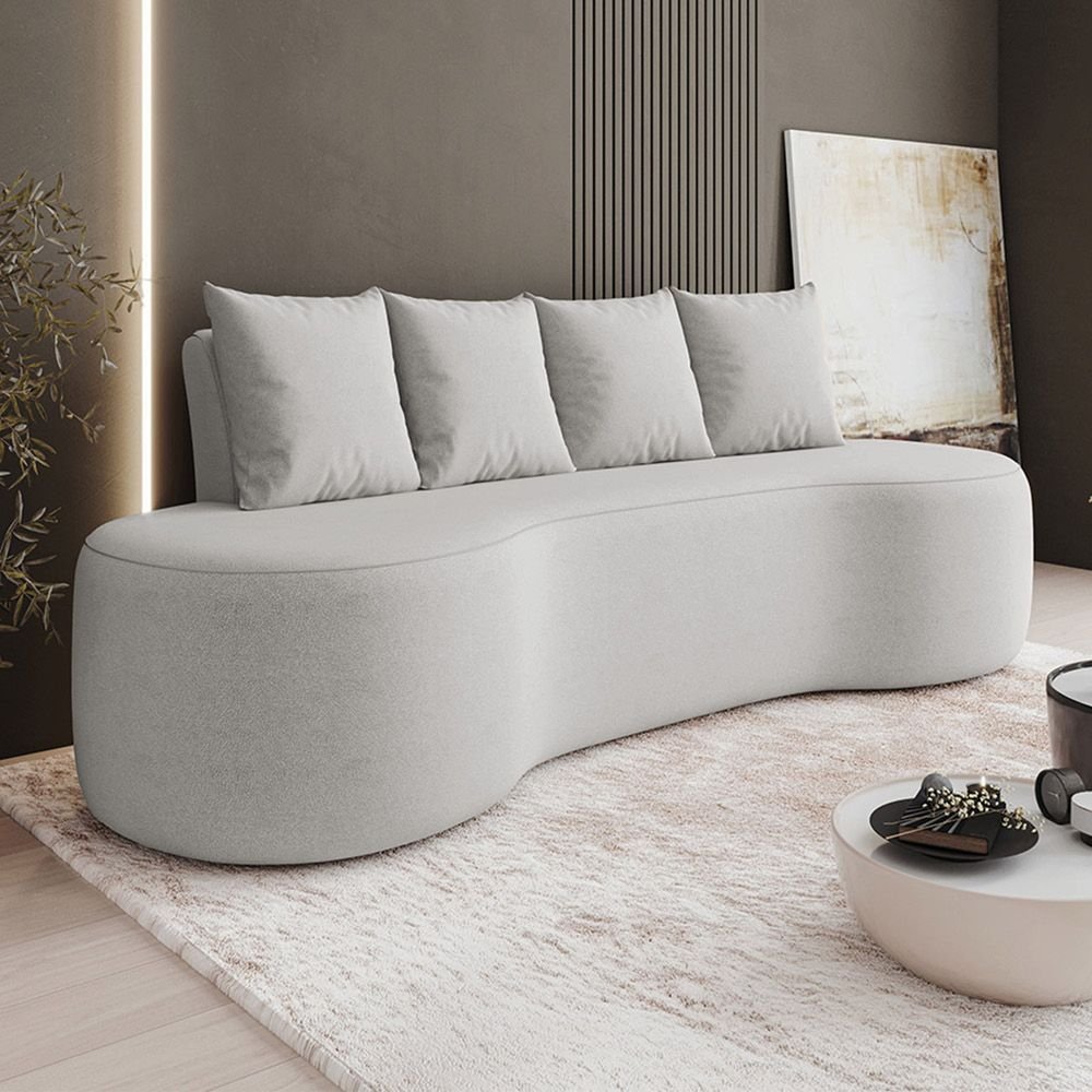 Sofá 3 Lugares Orgânico 210cm com Almofadas Benin Bouclê Cinza B03 - D'rossi