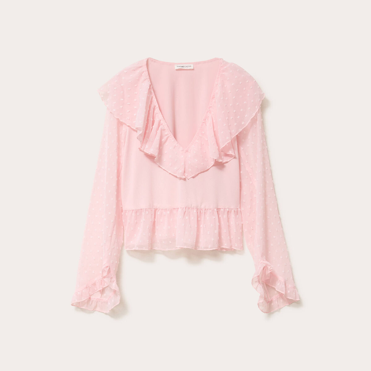 Blouse bi-matière oversize col v rose clair femme