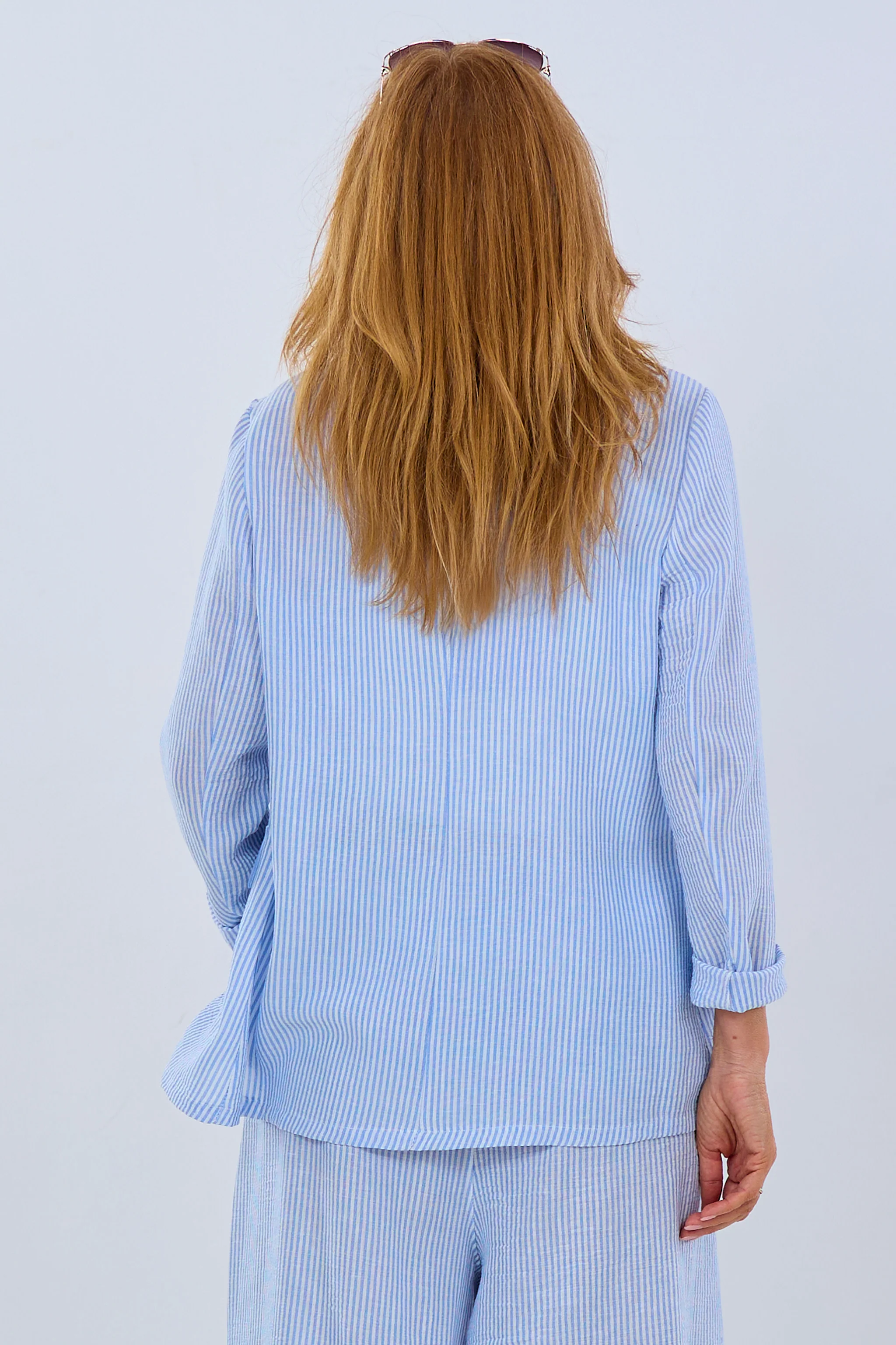 gestreifter Blazer, hellblau