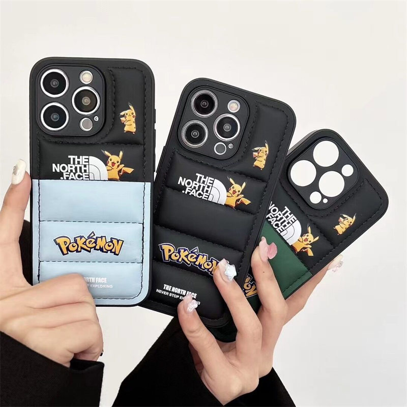 ノースフェイス iphone16/15/15pro ケース かわいい iphoneケース ポケモン ピカチュウ スマホケース キャラクター iphoneケースおしゃれ 韓国 iphone14/13/12 ケース カップル ペア