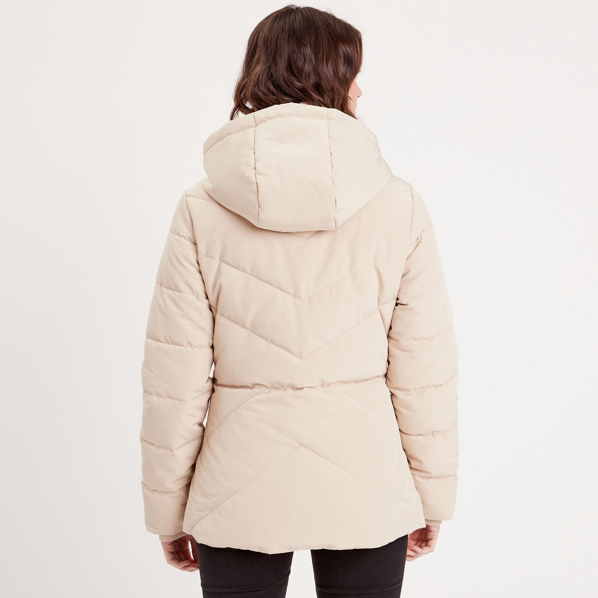 Doudoune cintrée à capuche sable femme