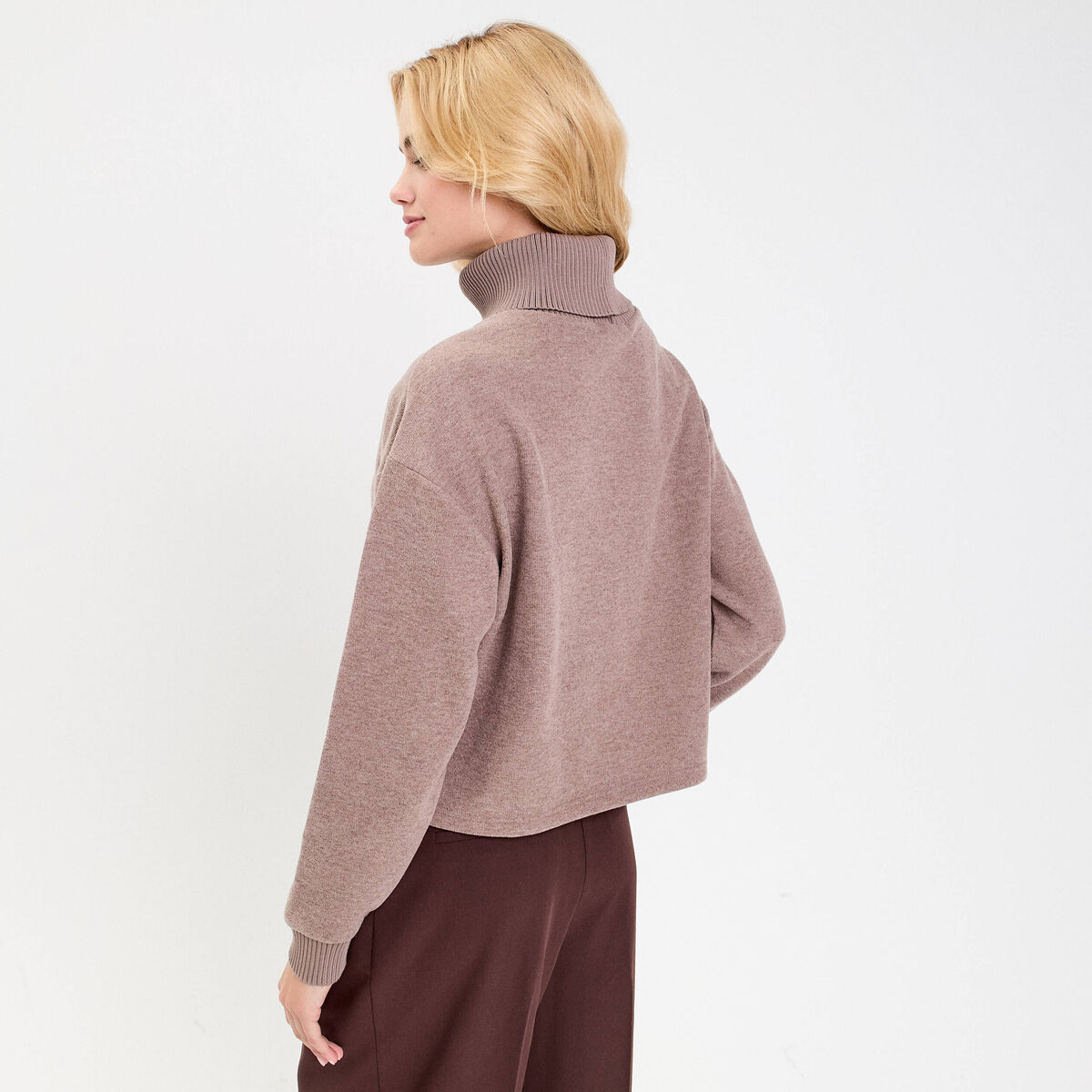 Sweat col roulé manches longues terracotta femme