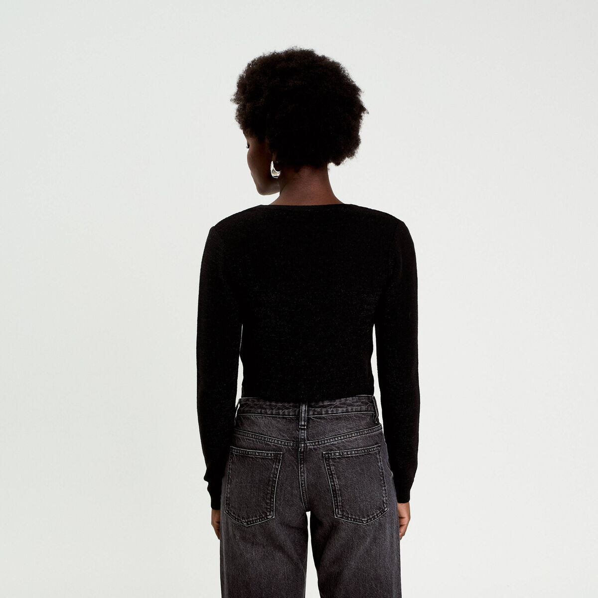 Pull cropped avec noeud noir femme
