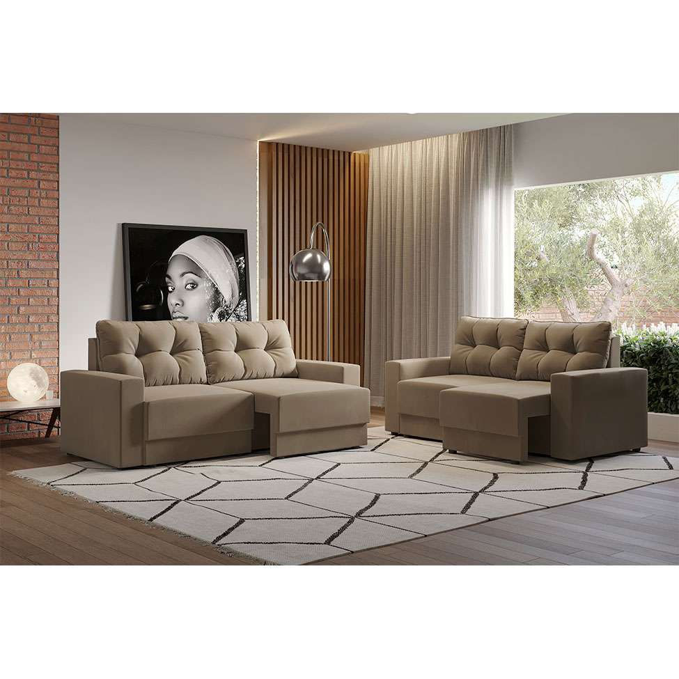 Conjuntos de Sofás 2 e 3 Lugares Lubeck Retrátil Bege em Promoção | Ofertas na Americanas