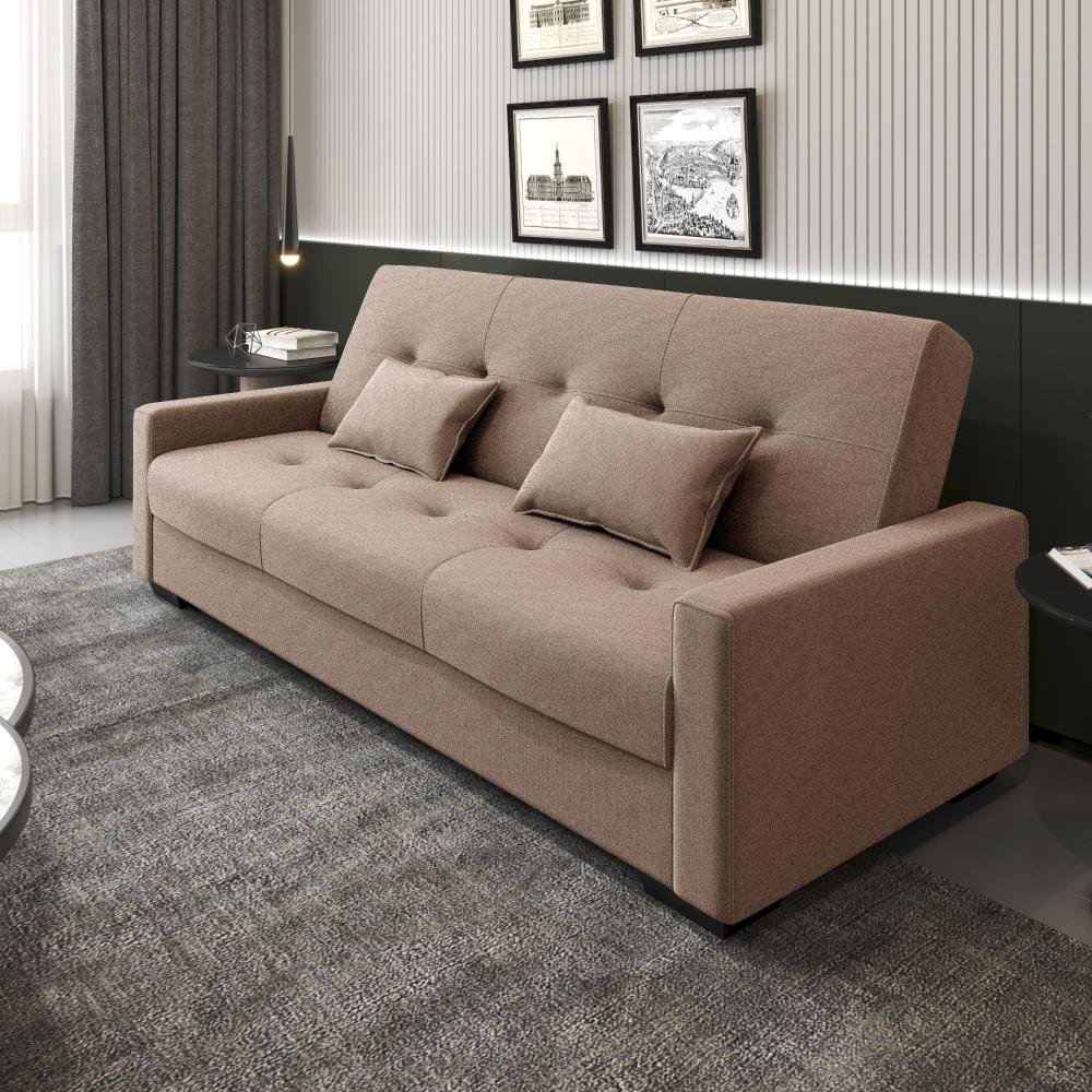 Sofá Cama Lavínia 3 Lugares Boucle Marrom Matrix
