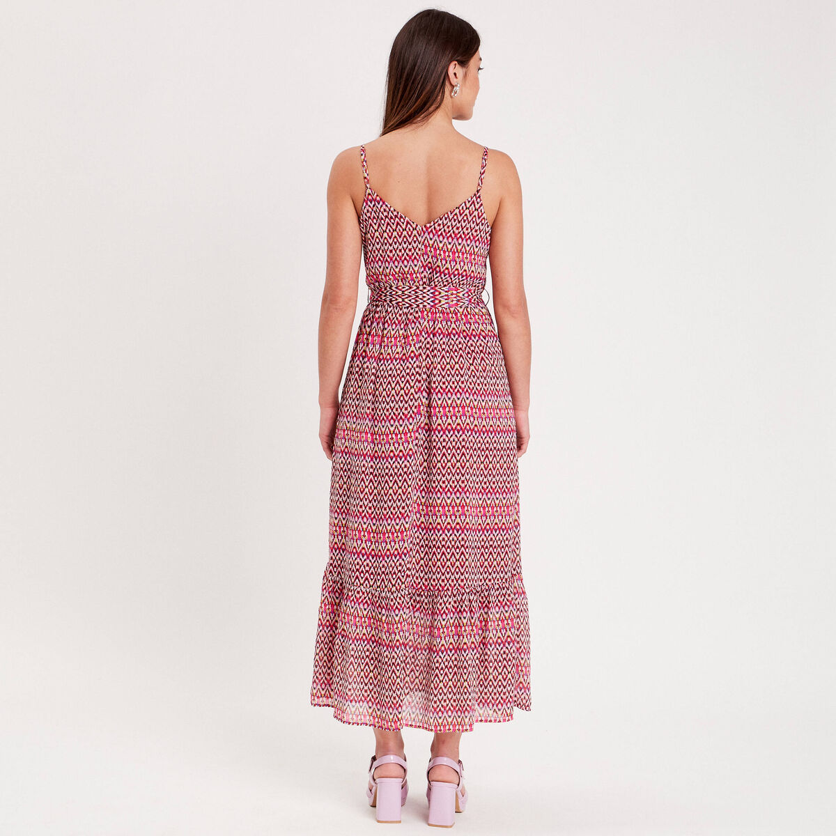 Robe longue évasée rose femme
