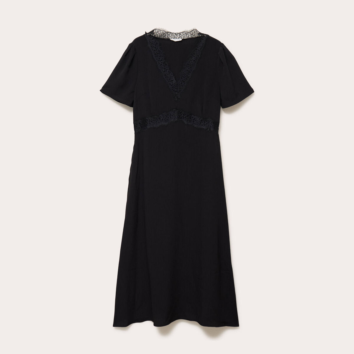 Robe longue détails dentelle noir femme