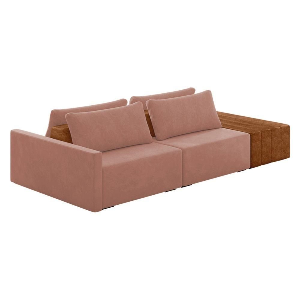Sofá Ilha 2 Lugares Living 232cm Modulado Lary Veludo K01 Cor Rose