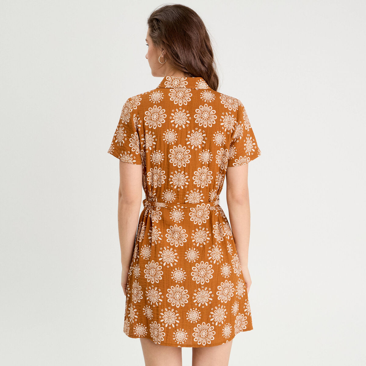 Robe chemise droite camel femme