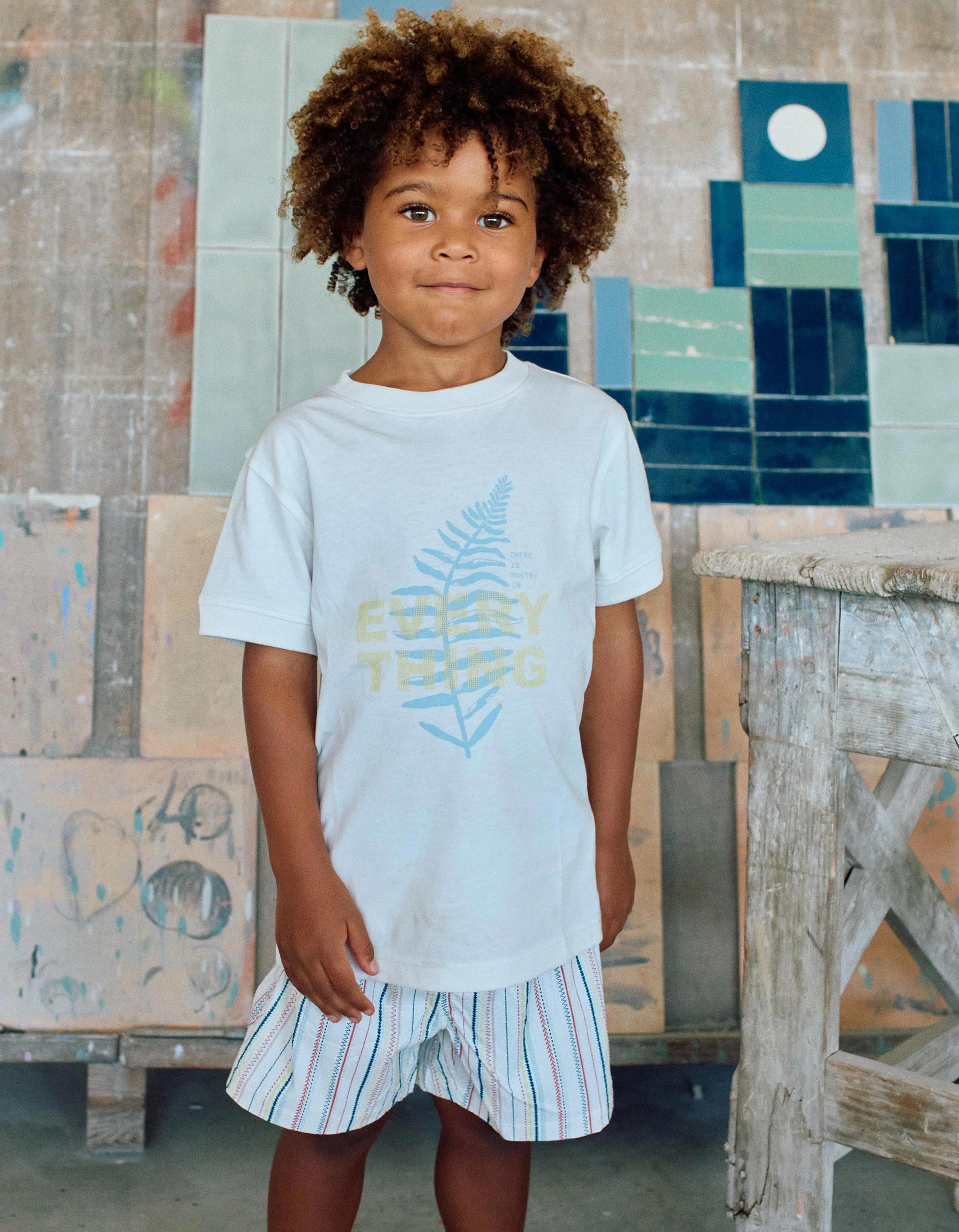 Cotton T-shirt with Everything print for boys, white