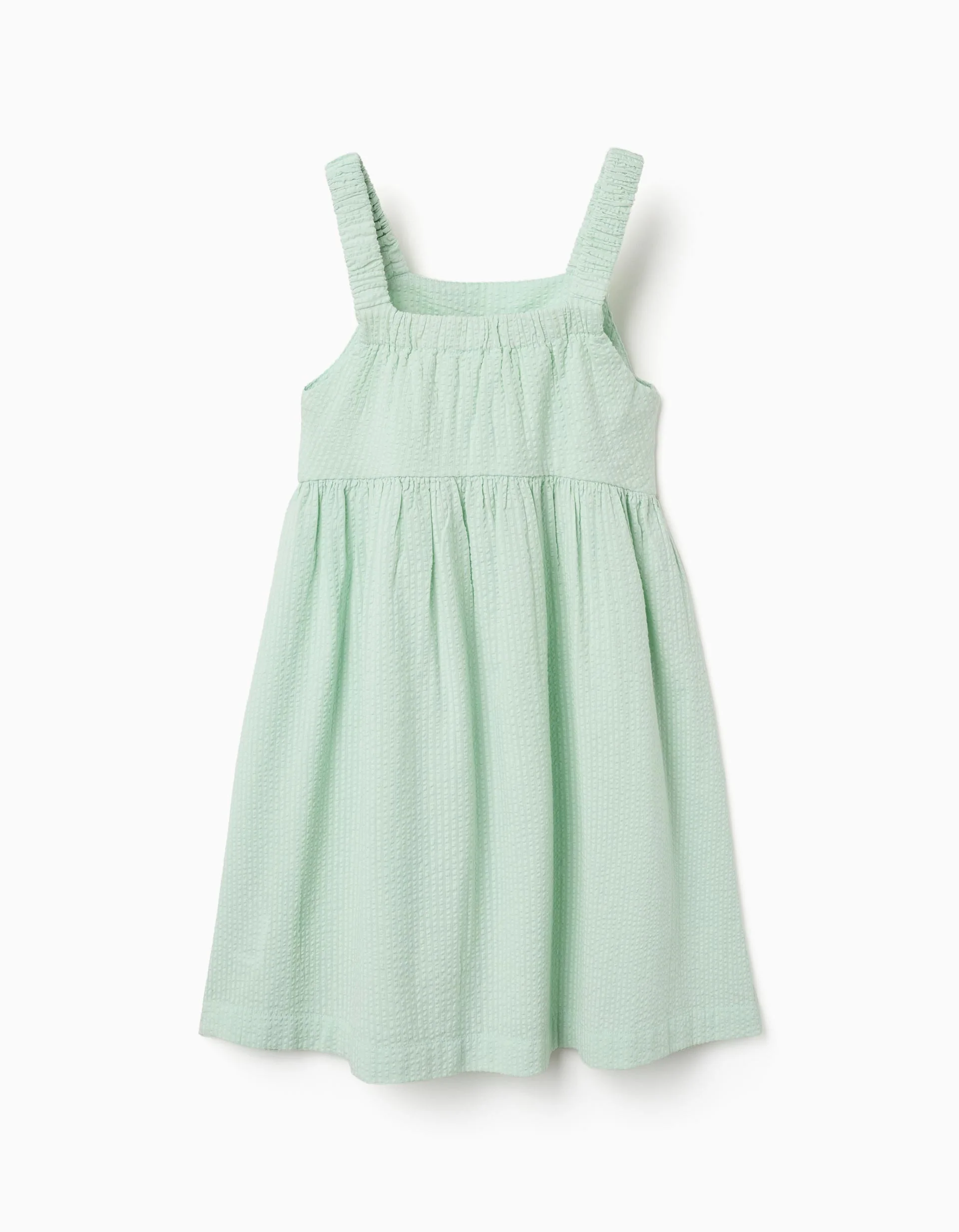 Sleeveless cotton dress with elastic straps for girls, light green