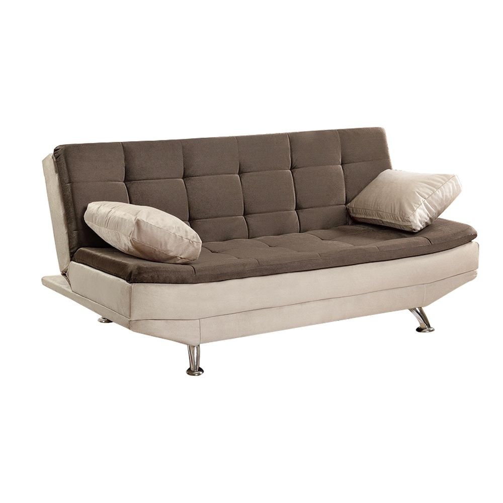 Sofá Cama Valencia 3 Lugares Reclinável Veludo Bege Marfim e Marrom Chocolate - Star Confort