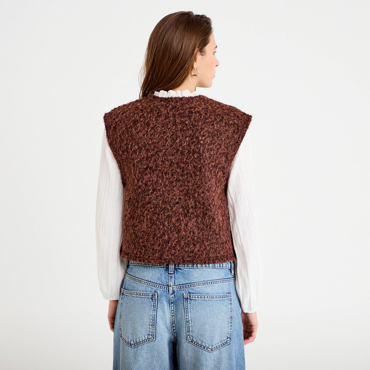 Gilet sans manches effet polaire marron clair femme