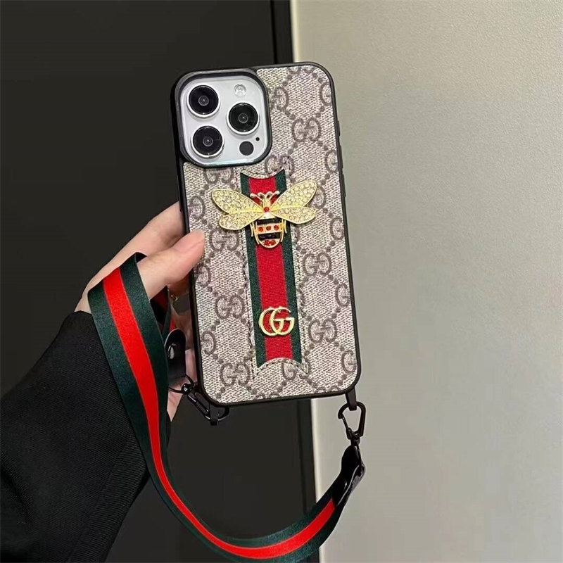 gucci iphone17/17pro ケース 蜂 iphone16promax ケース ハイ ブランド グッチ ハチ スマホケース iphone15/15pro ケース ブランド 人気 iphone14/13/12 ケース ストラップ 付き