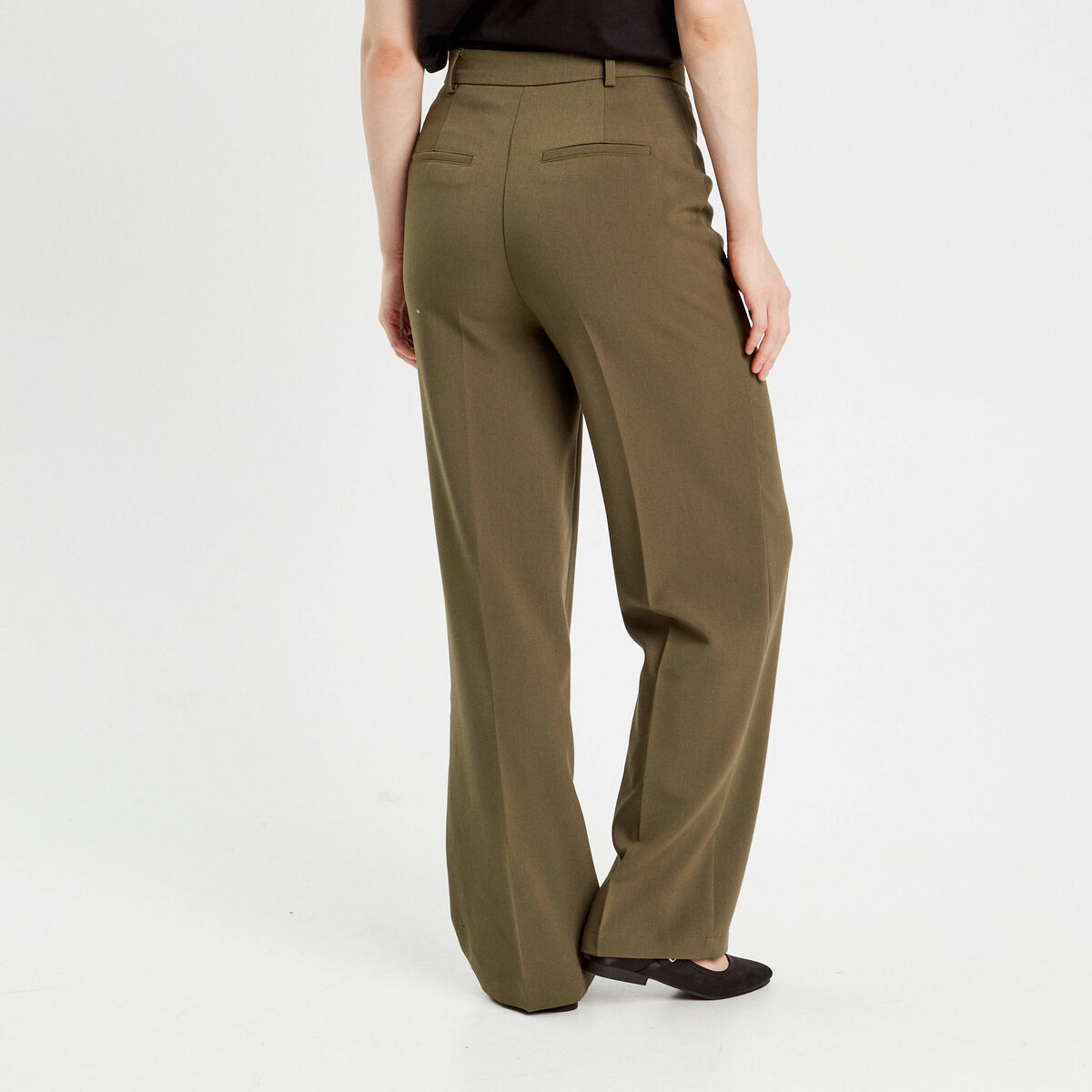 Pantalon city large vert kaki femme