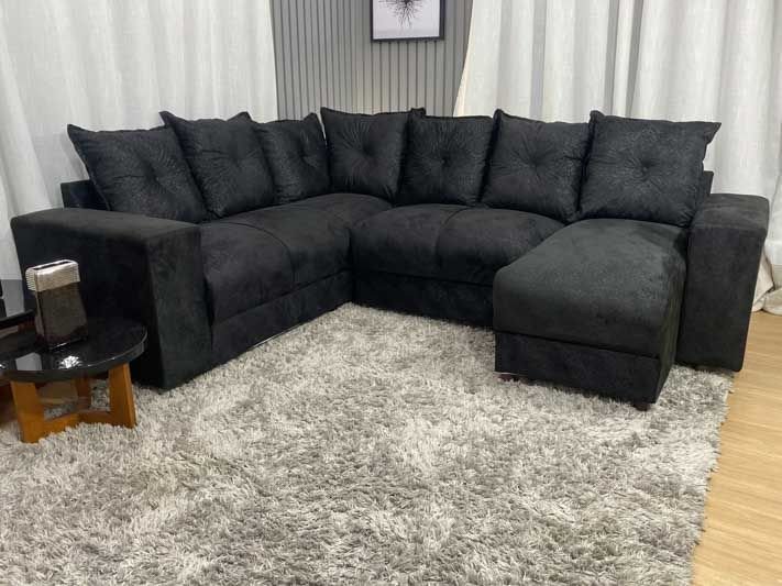 Sofá de Canto C/ Chaise - com 06 Lugares:preto