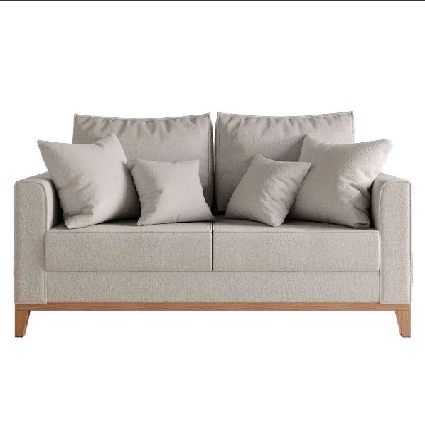 Sofá 2 Lugares Living Beny Base de Madeira Linho Cotton Cru Harpia Decor
