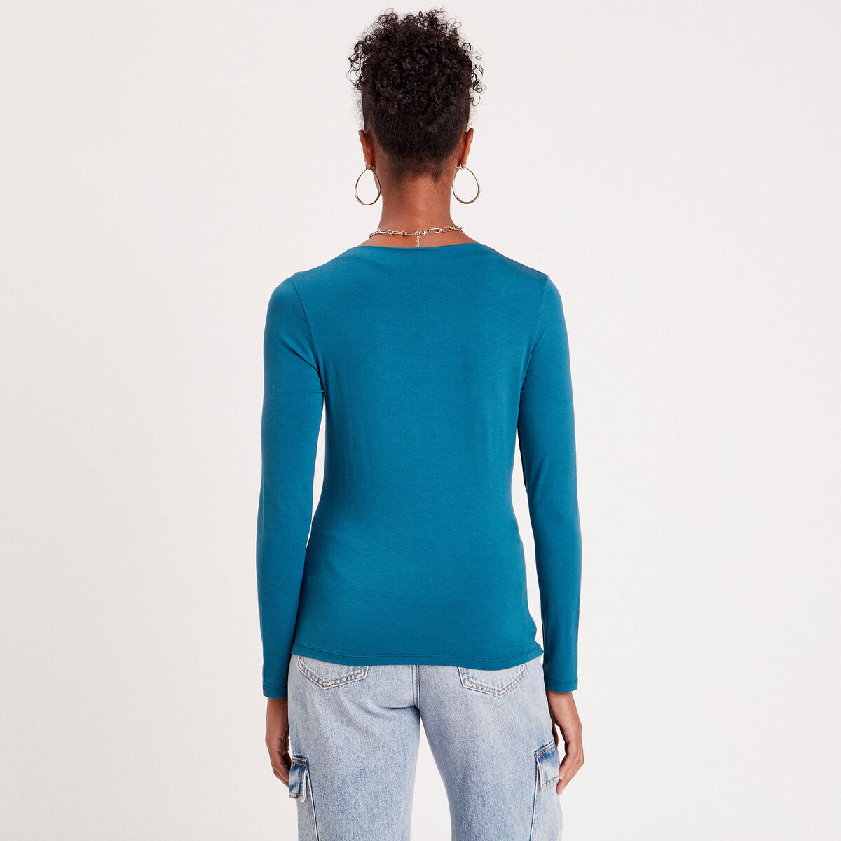 Blouse manches longues anneau bleu canard femme