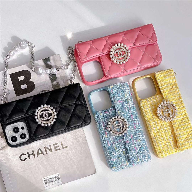 シャネル iphone15/15プロ ケース カード 収納 iphone14plus/14promax ケース パールチェーン chanel風 iphone13/12 カバー かわいい