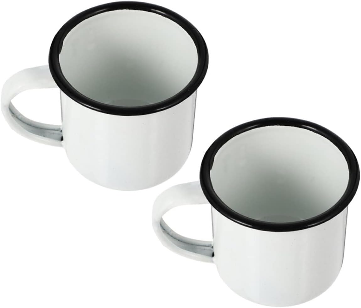 Enamel Cups Set 2-Pack Vintage 4Oz Camping Mugs with Sturdy Enamel Coating and Flat Base for Coffee Tea and Outdoor Use