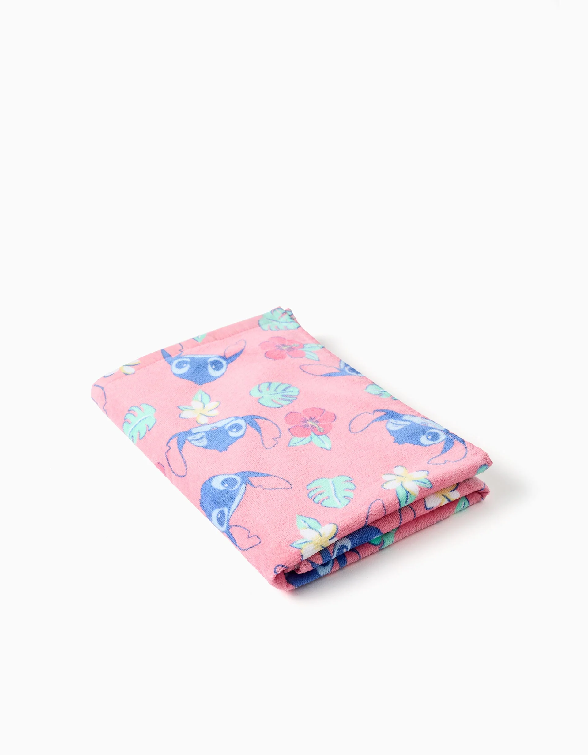 Cotton beach towel with Stitch motif for girls, pink