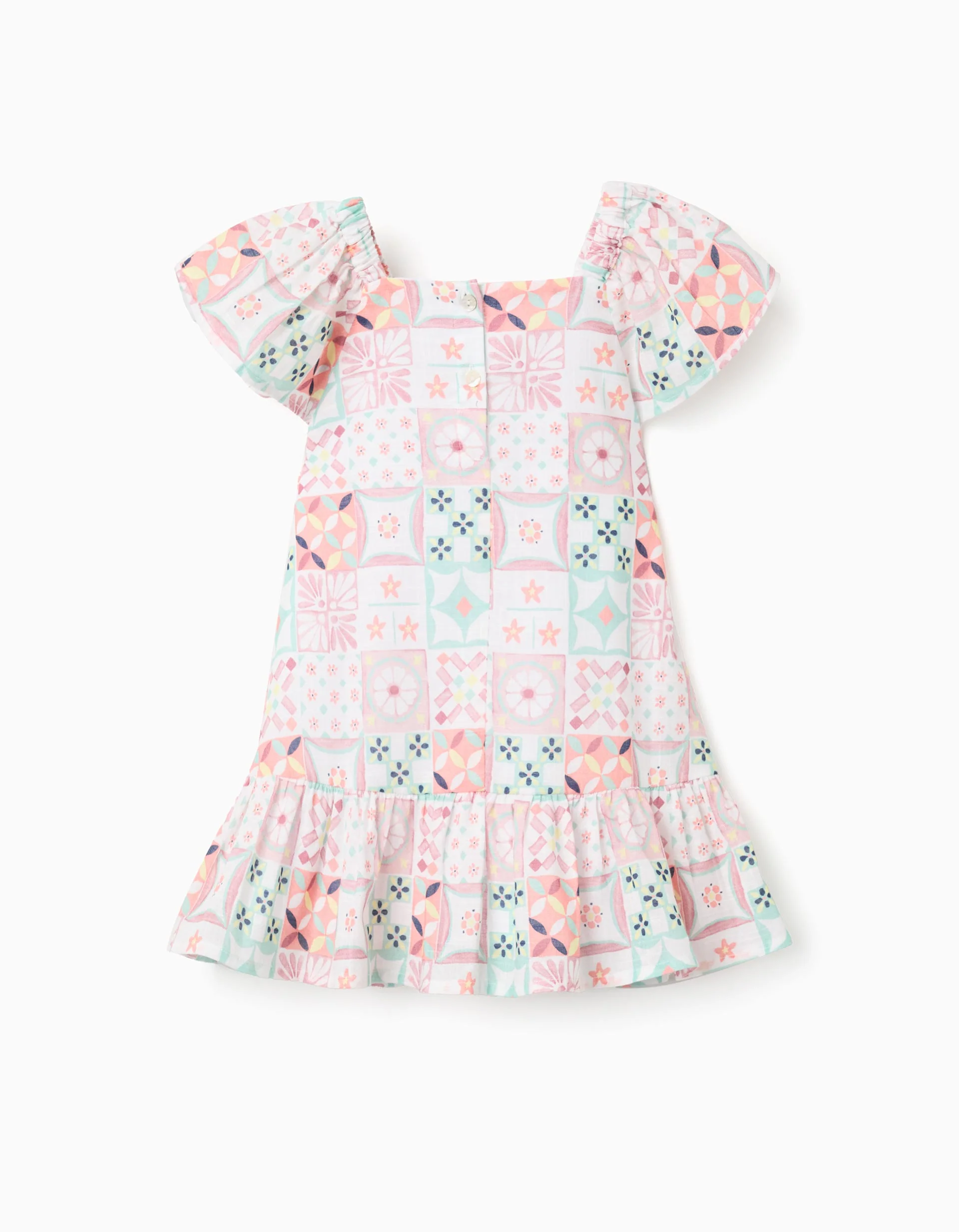 Cotton dress with a tile pattern for baby girls, multicolour