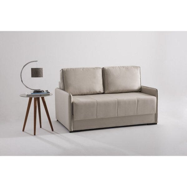 Sofá Cama 154cm Retrátil Reclinável Linho Bege Isis Pés Madeira