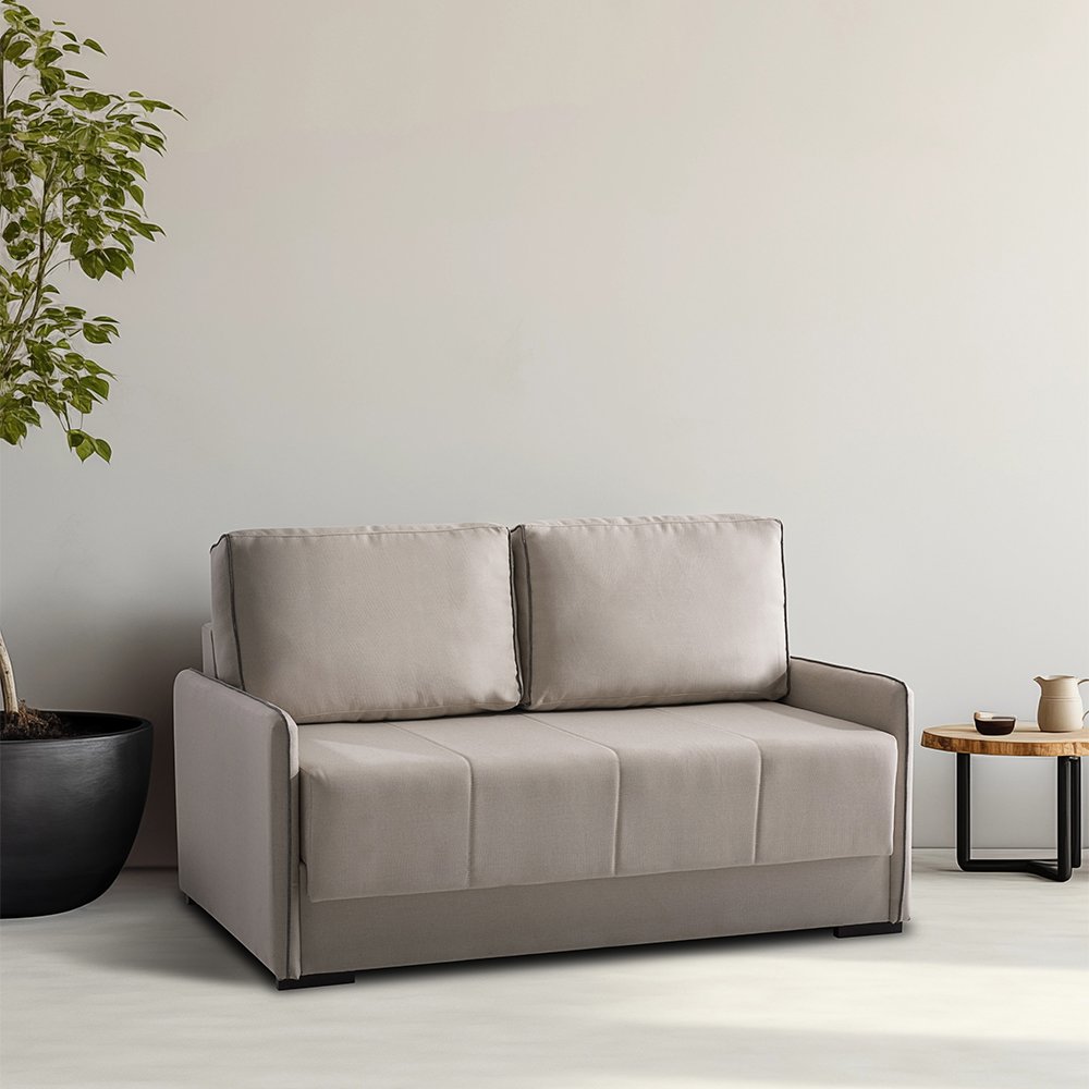 Sofá Cama 154cm Retrátil Reclinável Linho Bege Isis Pés Madeira