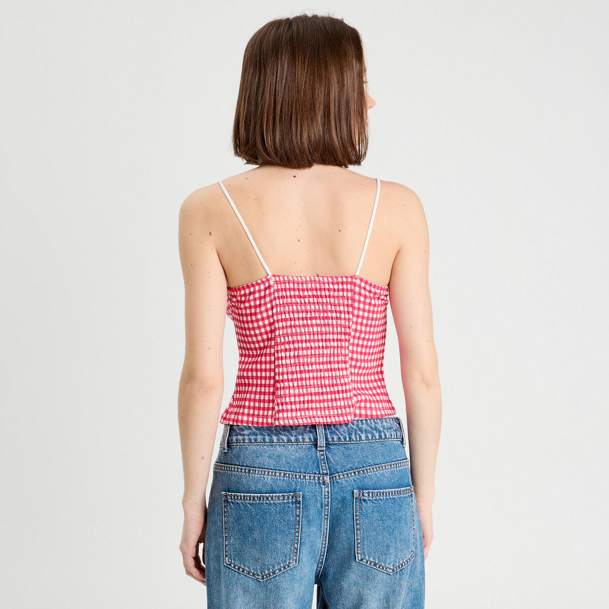 Débardeur cropped bretelles rose framboise femme