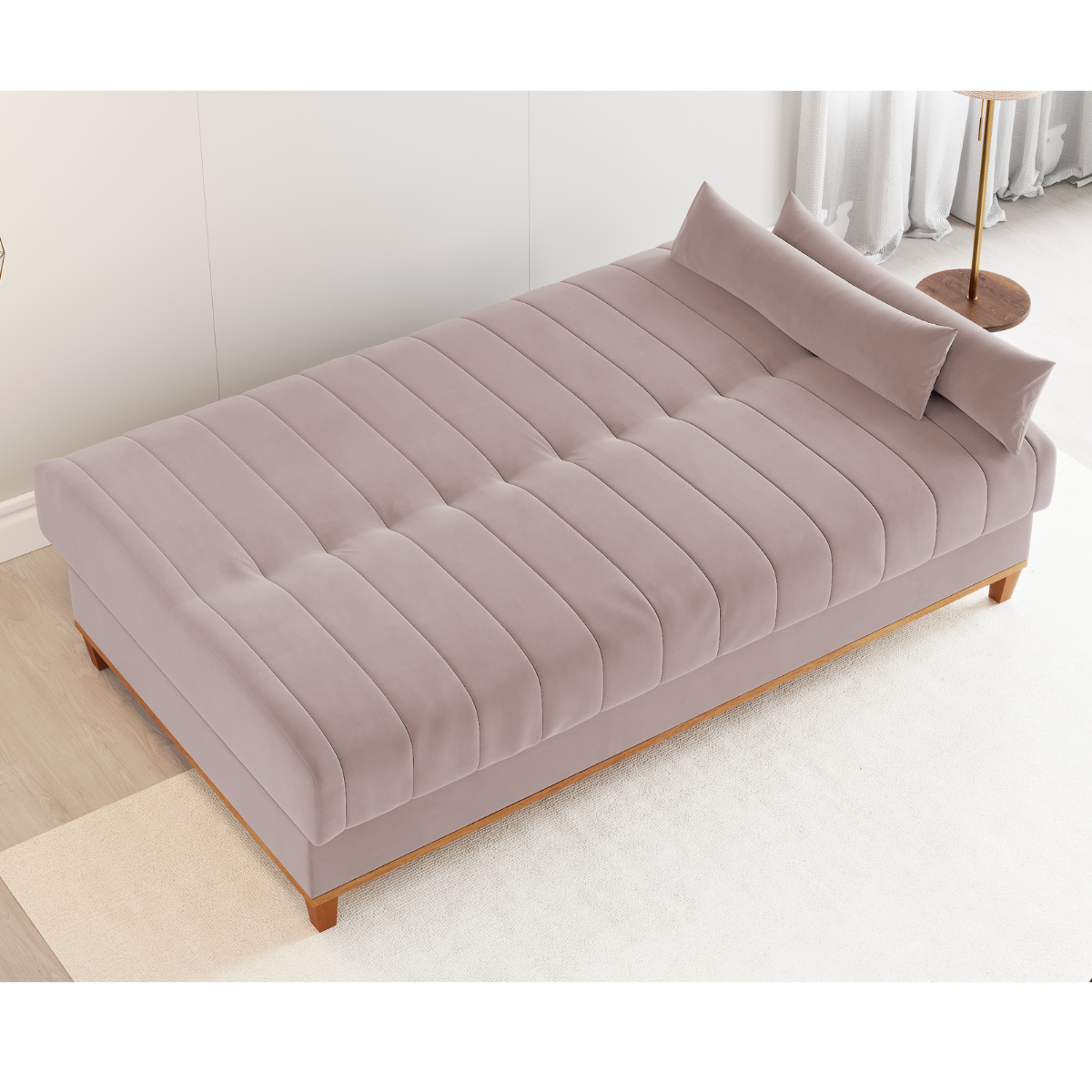Sofa Cama Veneza 1,80 Reclinável 3 Lugares Veludo Rosa - Casa Giulia