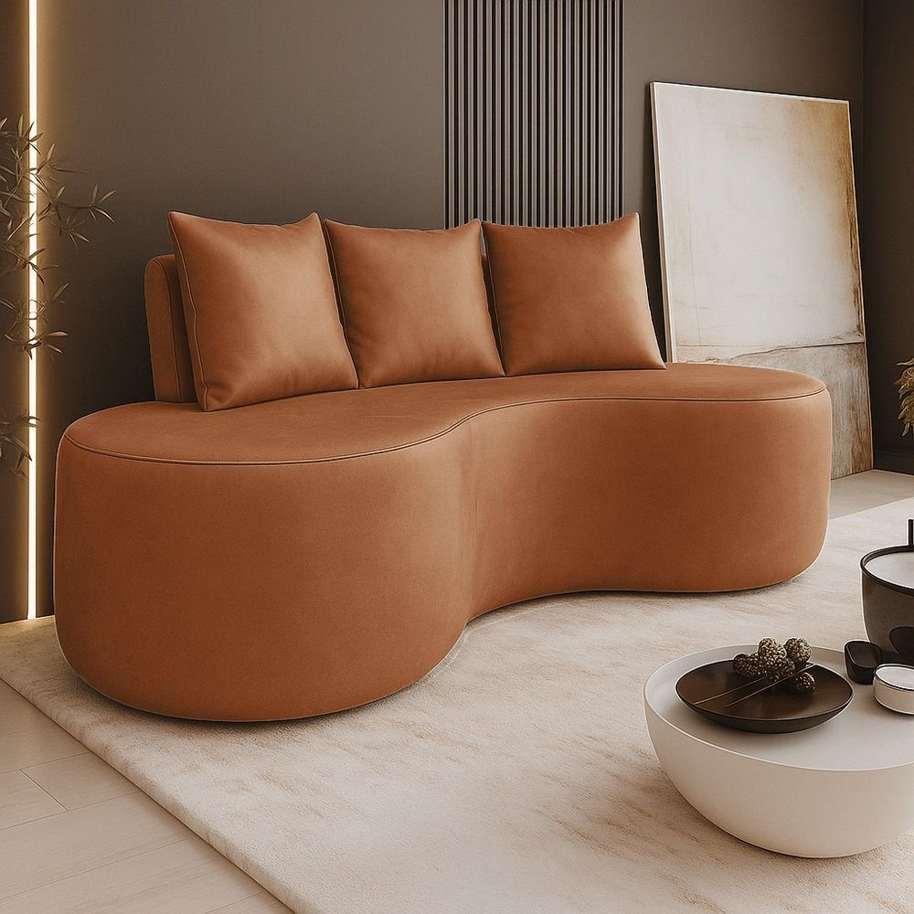 Sofá 2 Lugares Orgânico 160cm com Almofadas Benin Sintético Pu B03 - D'rossi