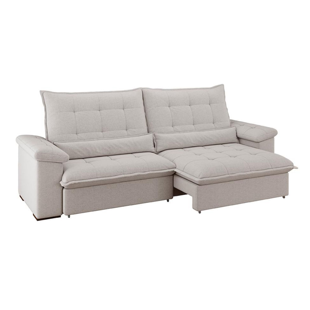 Sofá 4 Lugares Retrátil e Reclinável Módena Molas Ensacadas Linho Marfim