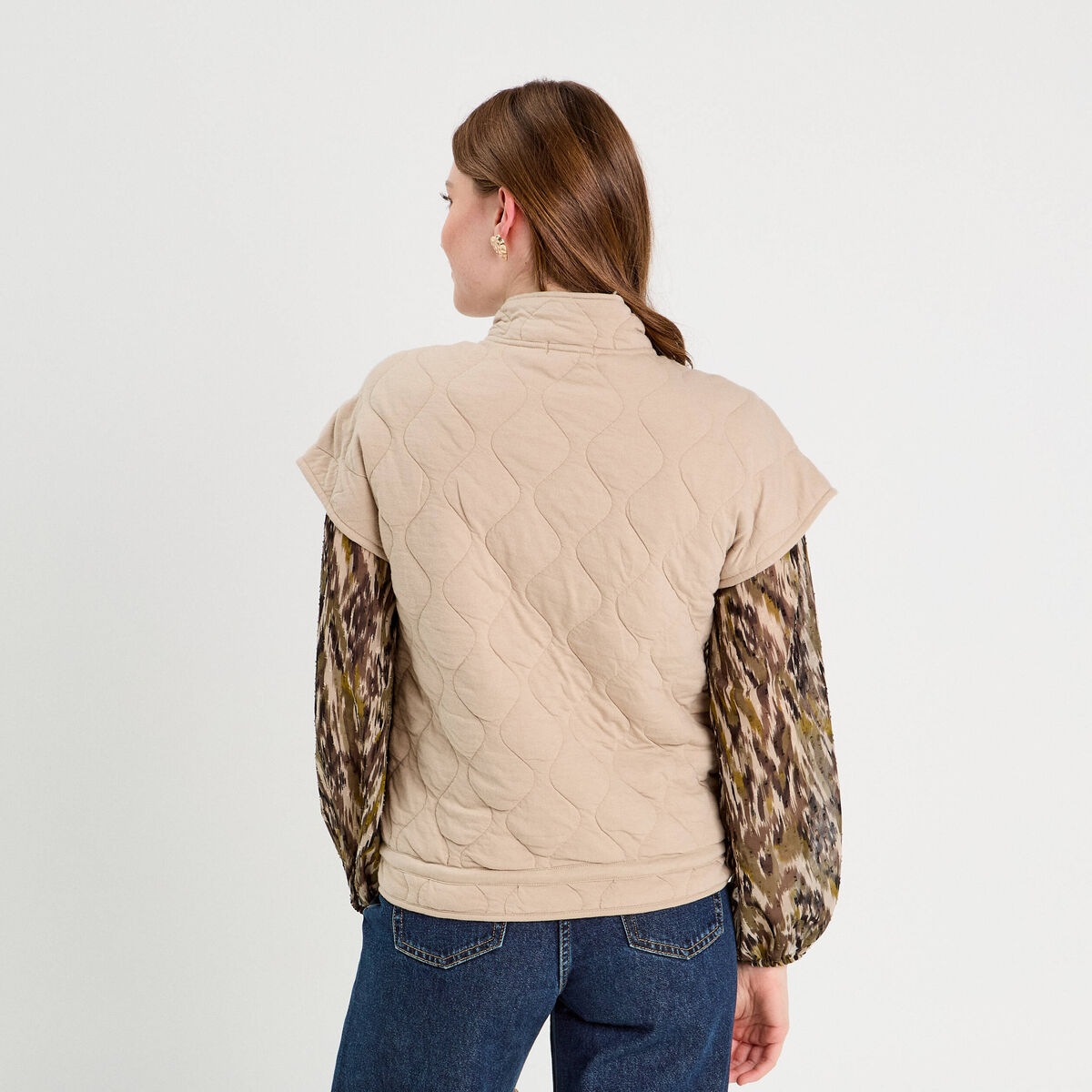 Veste sans manches matelassée taupe femme