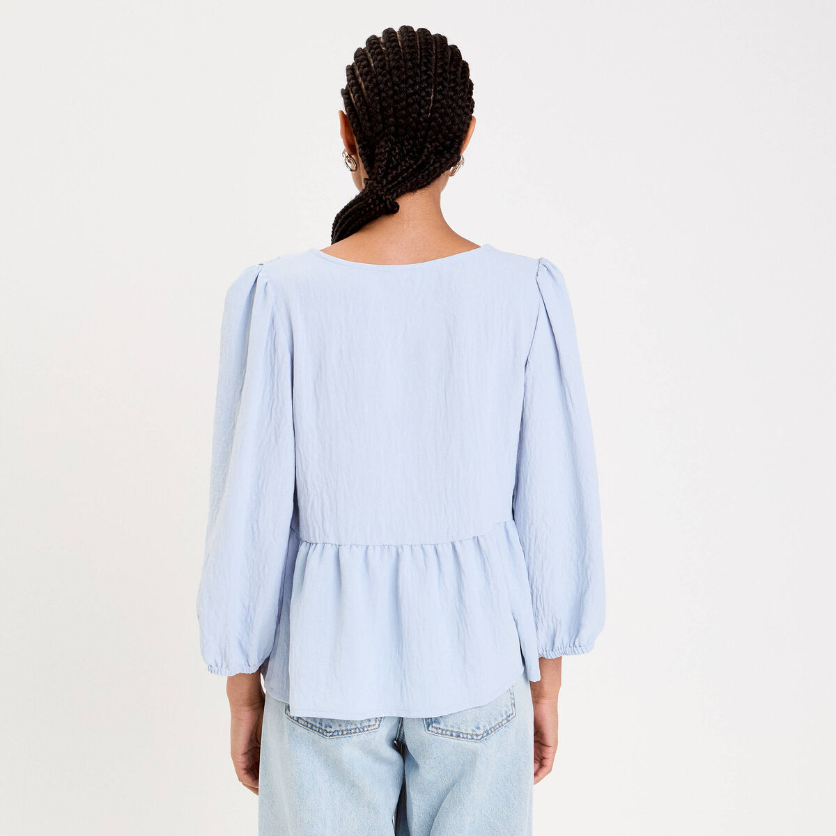 Blouse col claudine denim snow gris femme