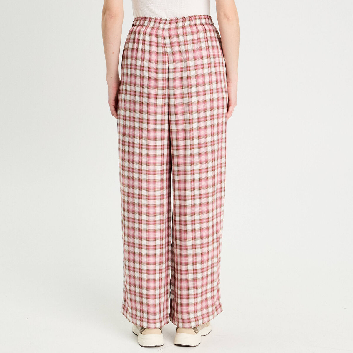 Pantalon large taille haute rose femme