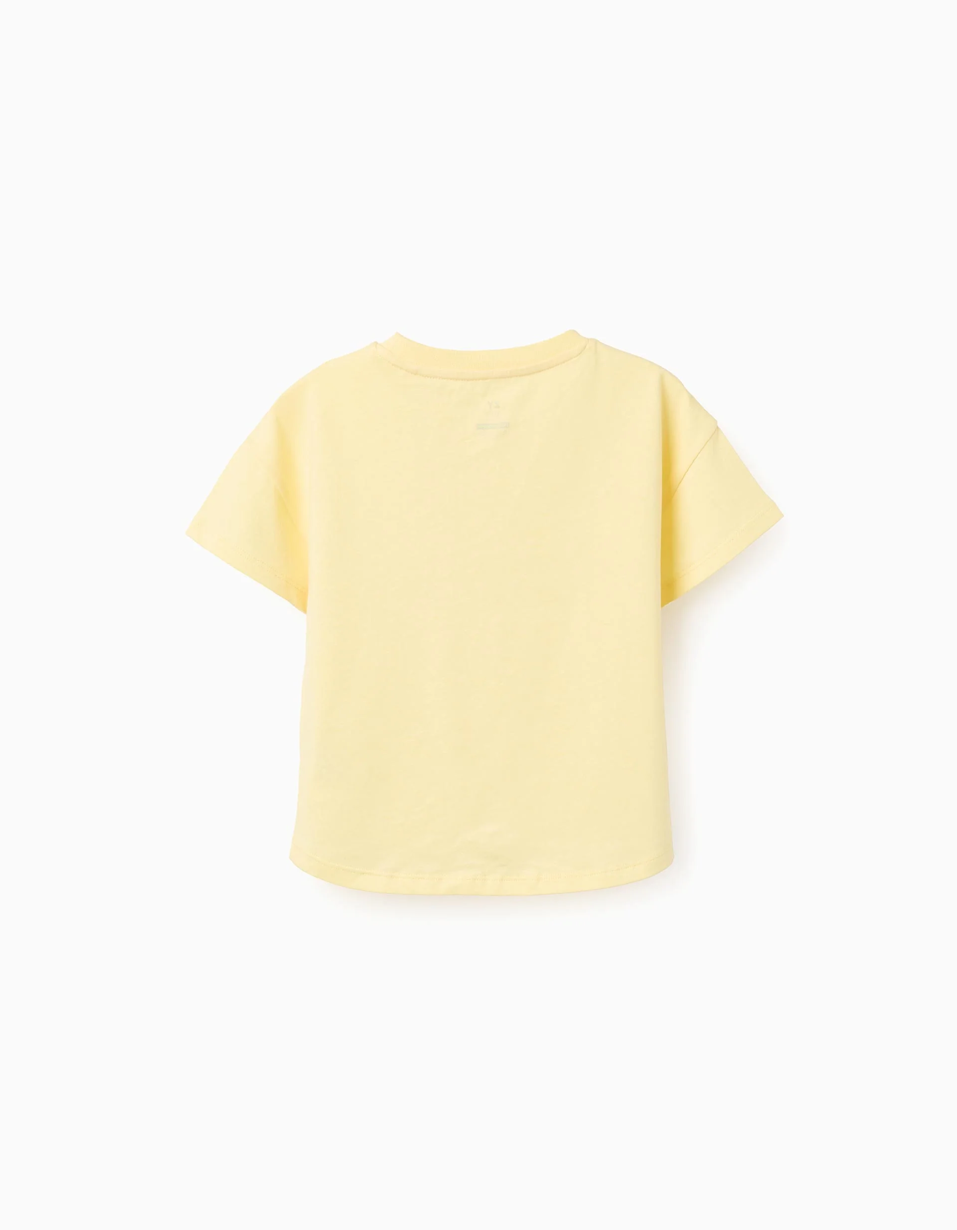 Cotton T-shirt with palm trees print and sequins for girls, yellow