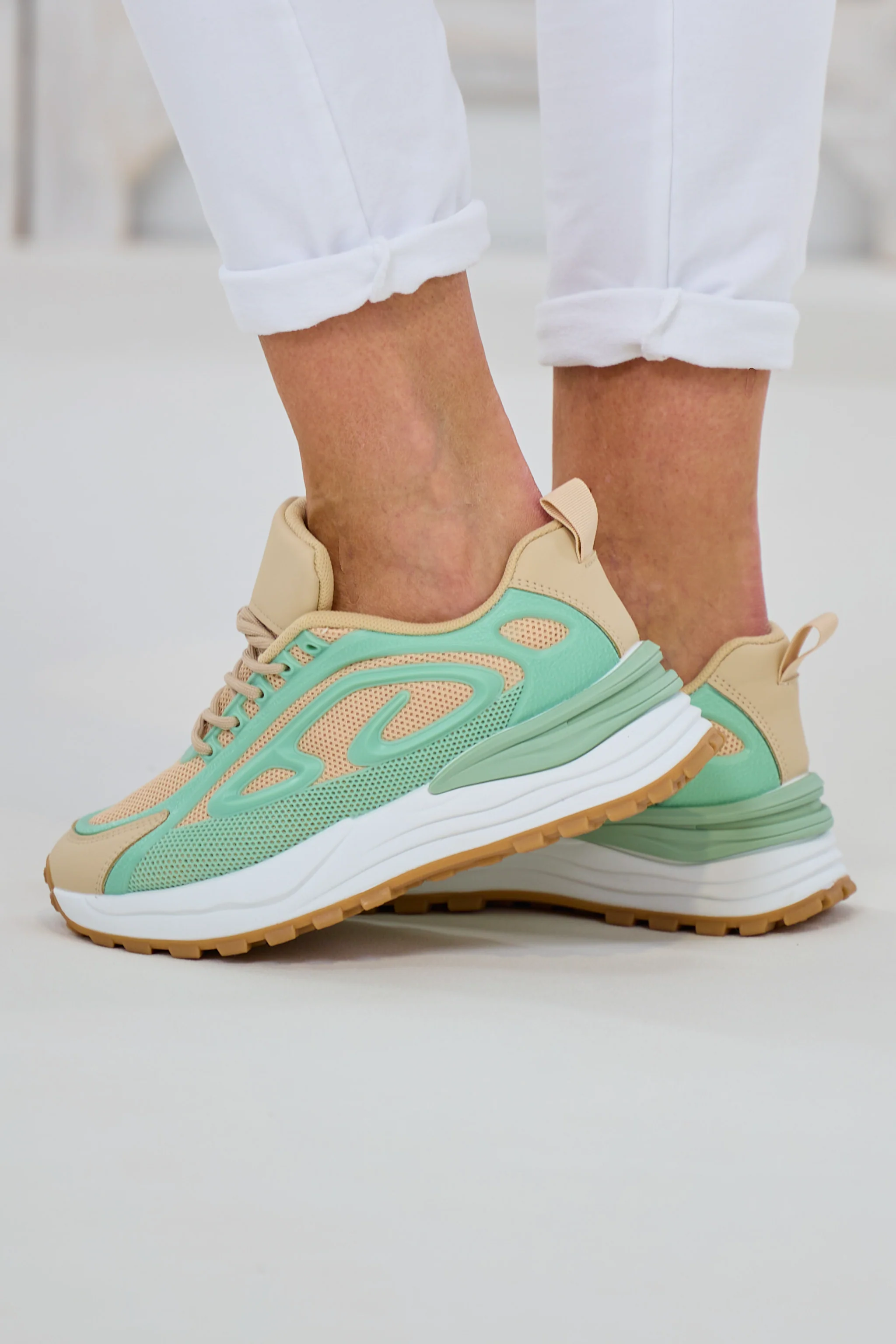 Sportlicher Sneaker, beige-mint-weiß