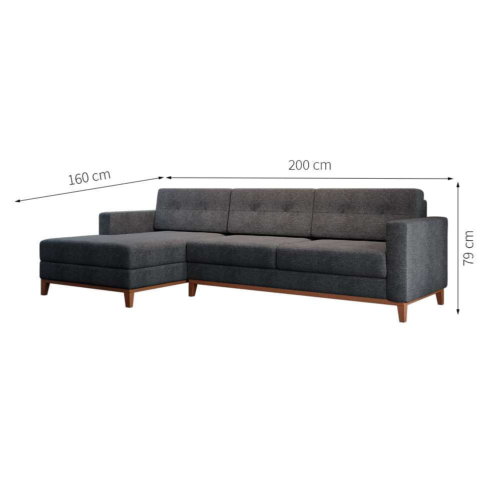 Sofá 3 Lugares Living com Chaise Esquerdo Pés e Base em Madeira Linho Cotton Grafite em Promoção | Ofertas na Americanas