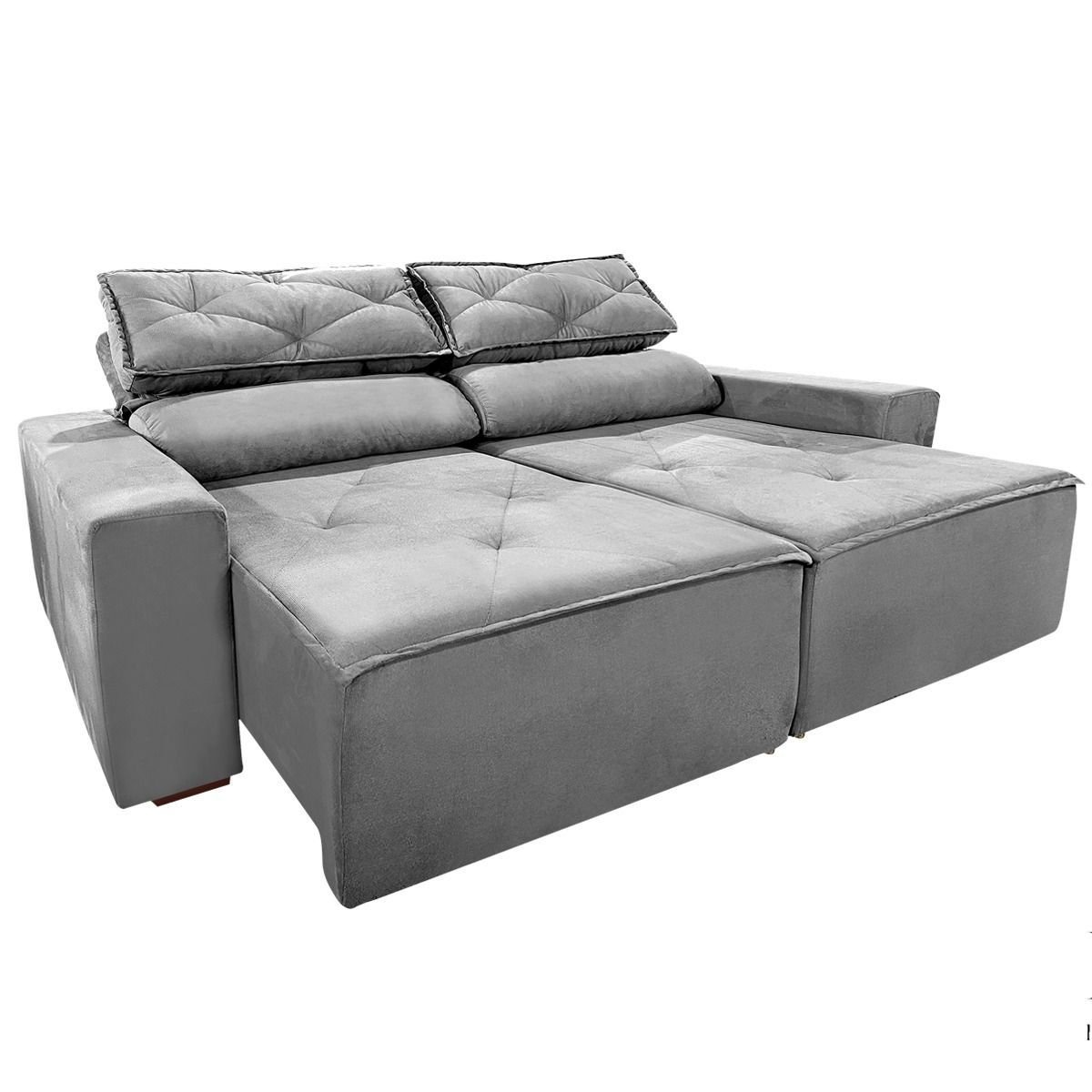 Sofá 3 Lugares Retrátil 2,00m Cinza com Molas – Estofado Slim e Confortável