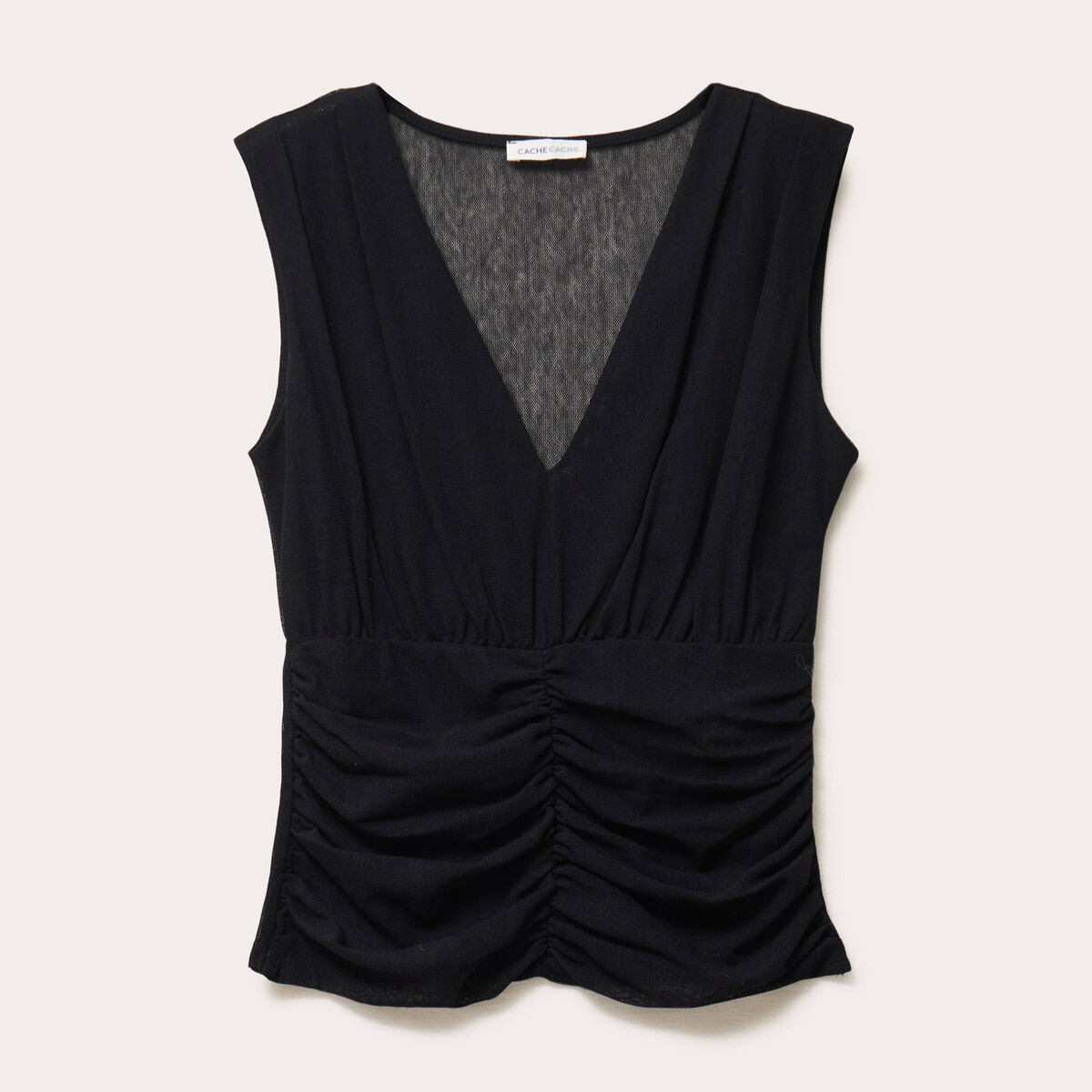 Débardeur ajusté court col v noir femme