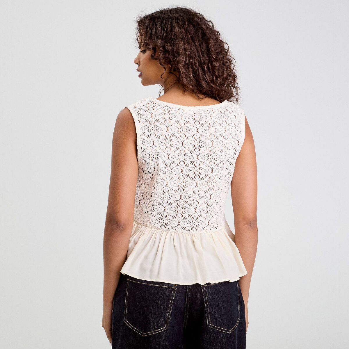 Blouse sans manches dentelle ecru femme