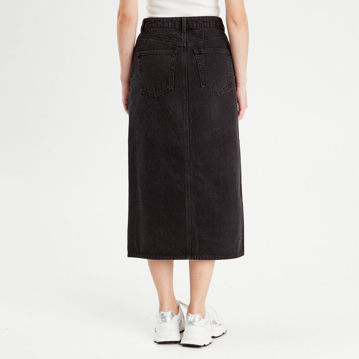 Jupe midi droite en jean noir femme