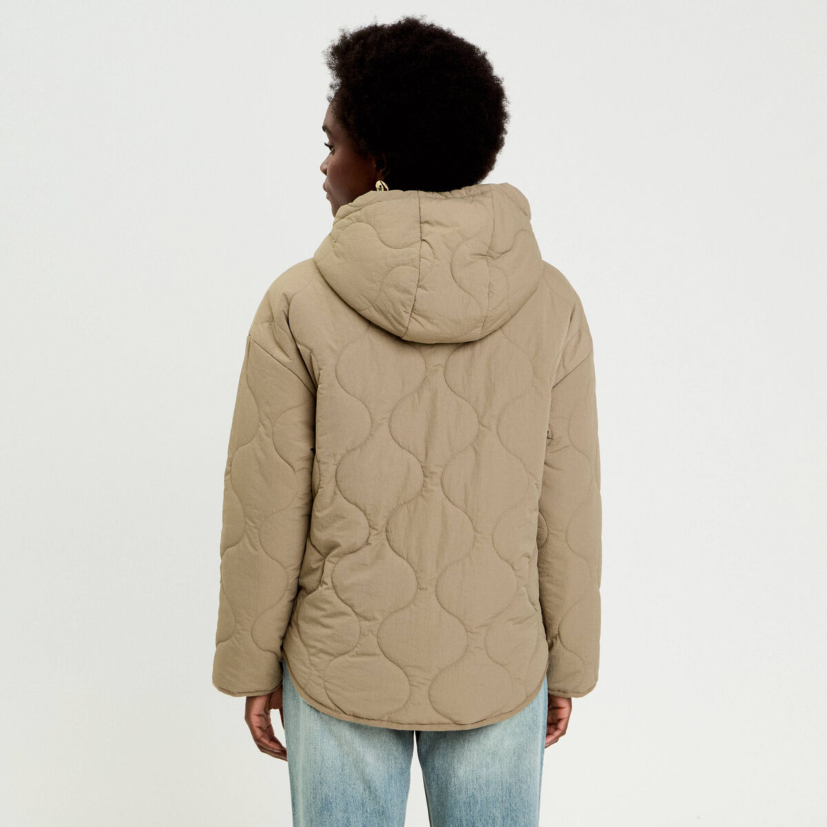 Doudoune bas resserré à capuche gris femme